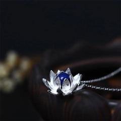 925 Sterling Silver Lazurite Lotus Flower Necklace Pendant