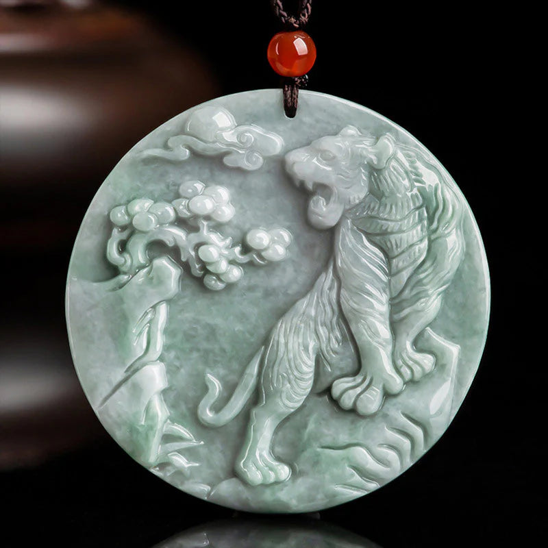 Renbeads Chinese Zodiac Tiger Jade Protection Necklace String Pendant