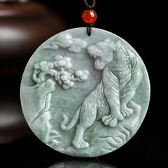 Renbeads Chinese Zodiac Tiger Jade Protection Necklace String Pendant