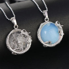 Chinese Dragon Natural Quartz Crystal Healing Necklace Pendant