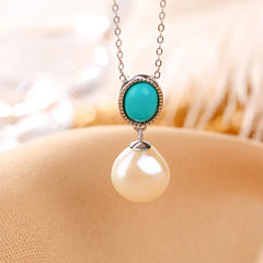 925 Sterling Silver Pearl Turquoise Healing Necklace Pendant Ring Earrings Set