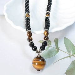 Black Obsidian Tiger Eye Strengthening Necklace Pendant