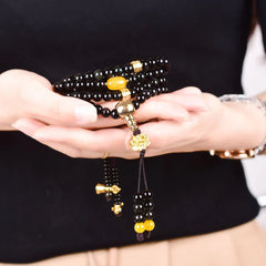 108 Beads Natural Black Obsidian Lotus Fulfillment Mala Bracelet