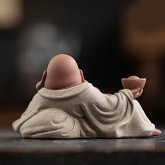 Laughing Buddha Ingots for Wealth Attraction Purple Clay Maitreya Statue Decoration