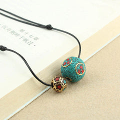 Tibetan Turquoise Double Bead Protection Strength Necklace Pendant