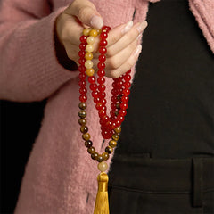 108 Mala Beads Red Agate Tiger Eye Yellow Tassel Calming Bracelet