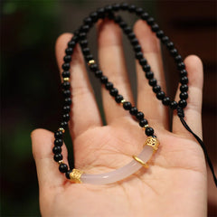 925 Sterling Silver Black Onyx Chalcedony Beaded Necklace Pendant