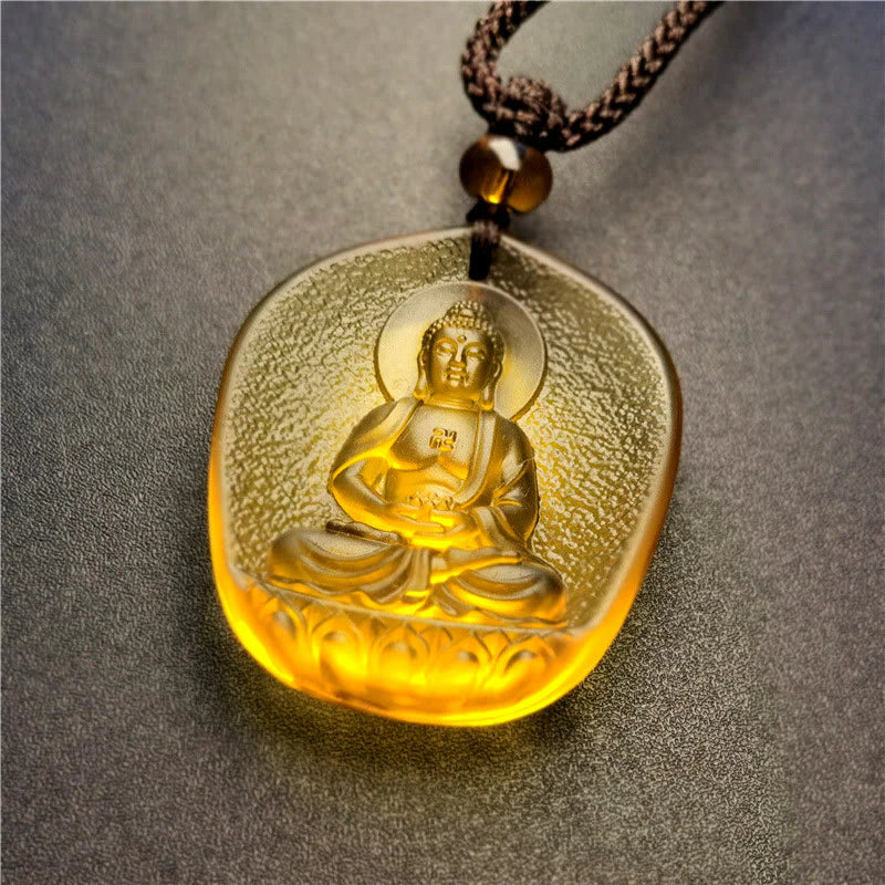 Renbeads Chinese Zodiac Natal Buddha Blessing Liuli Crystal Compassion Necklace Pendant