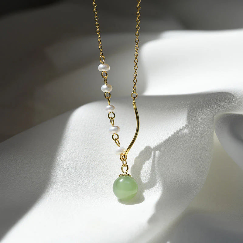 Natural Hetian Jade Pearl Luck Bead Necklace Pendant