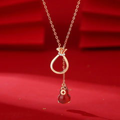 Red Agate Chalcedony 925 Sterling Silver Gourd Lucky Bag Confidence Necklace Pendant