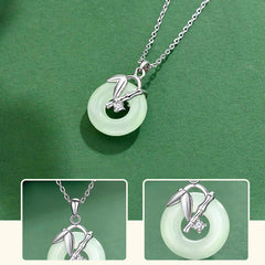 925 Sterling Silver Hetian Jade Bamboo Leaf Peace Buckle Prosperity Necklace Pendant