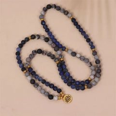 108 Mala Beads Sodalite Zebra Jasper Crystal Lotus Strength Bracelet