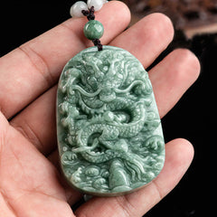 Chinese Zodiac Dragon Jade Prosperity Necklace Bead String Pendant