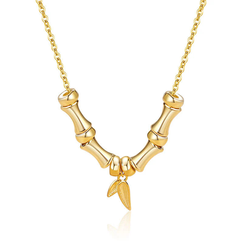 Renbeads Golden Bamboo Pattern Titanium Steel Wealth Necklace Pendant
