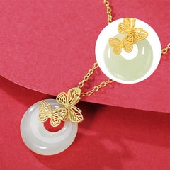 925 Sterling Silver Natural Jade Butterfly Prosperity Necklace Pendant
