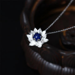 925 Sterling Silver Lazurite Lotus Flower Necklace Pendant