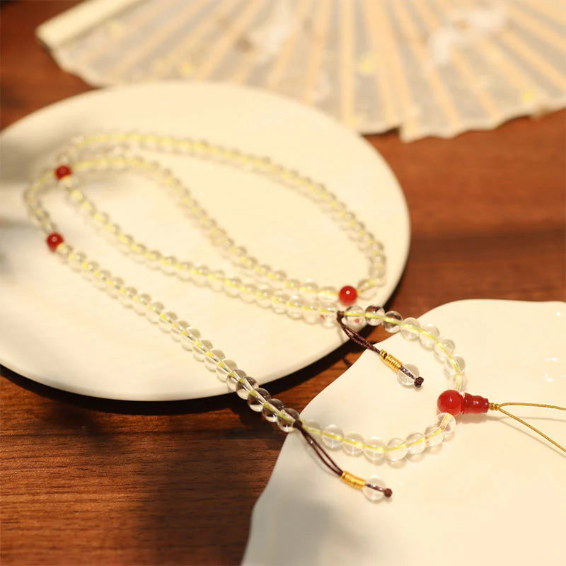 108 Mala Beads 925 Sterling Silver Natural White Agate Red Agate Quadruple Wrap Protection Bracelet