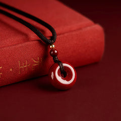 Cinnabar Peace Buckle Calm Blessing Necklace Pendant