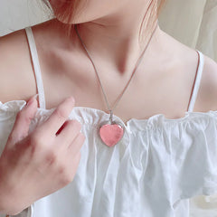 Rose Quartz Crystal Love Heart Necklace Pendant