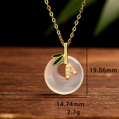 925 Sterling Silver Natural Chalcedony Bamboo Leaf Peace Buckle Necklace Pendant