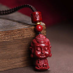 Chinese Zodiac Natal Buddha Natural Cinnabar Amulet Necklace Pendant for Repelling Evil