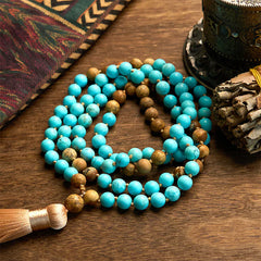 108 Mala Beads Turquoise Picture Jasper Bead Tassel Balance Bracelet