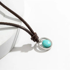Round Turquoise Stone Protection Strength Necklace Pendant