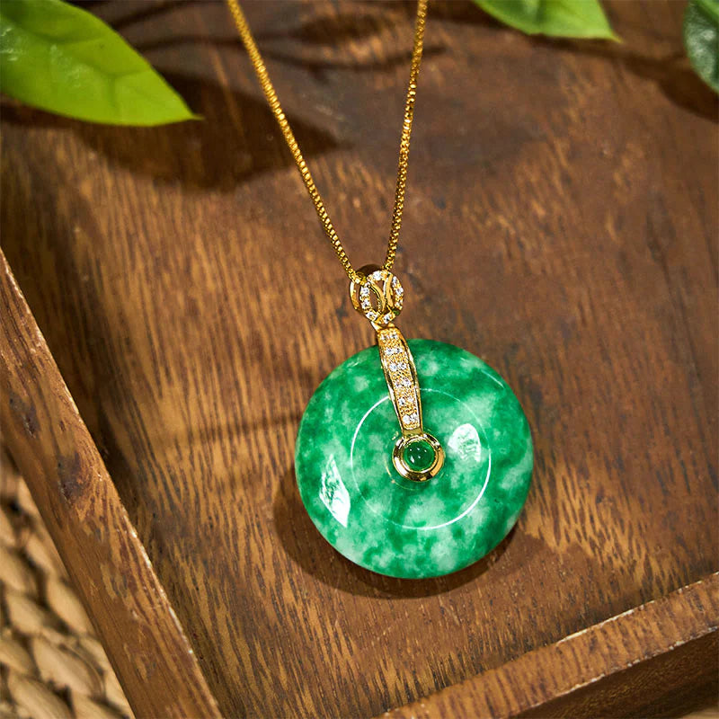 Natural Cyan Jade Peace Buckle Healing Necklace Pendant