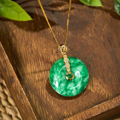 Natural Cyan Jade Peace Buckle Healing Necklace Pendant