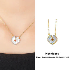 925 Sterling Silver Love Heart Tridacna Stone Red Agate Lazurite Jewelry Set