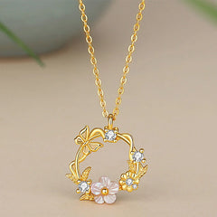 925 Sterling Silver Cubic Zirconia Shell Butterfly Flower Blessing Necklace Pendant