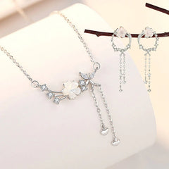 925 Sterling Silver Flower Butterfly Love Necklace and Earrings Set