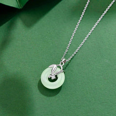 925 Sterling Silver Hetian Jade Bamboo Leaf Peace Buckle Prosperity Necklace Pendant