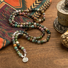 108 Mala Beads Natural Stone Agate Lotus Calm Bracelet