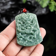 Natural Jade Chinese Zodiac Dragon Luck String Necklace Pendant