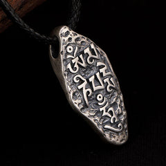 Tibetan 925 Sterling Silver Om Mani Padme Hum Dorje Vajra Engraved Necklace Pendant