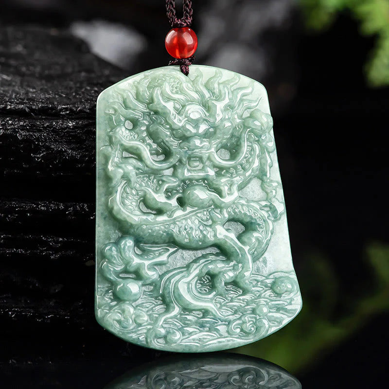 Natural Jade Chinese Zodiac Dragon Luck String Necklace Pendant