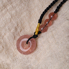 Renbeads Strawberry Quartz Chalcedony Peace Buckle Healing Necklace Pendant