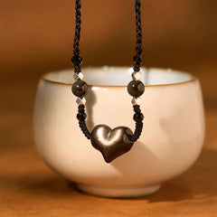 Natural Silver Sheen Obsidian Heart Necklace Pendant