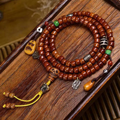 Tibet 108 Beads Yak Bone Dzi Bead Mala for Strength