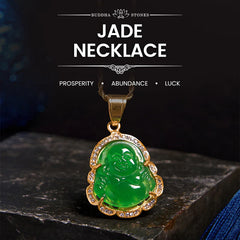 18K Gold Filled Laughing Buddha Jade Luck Necklace Pendant