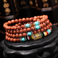 108 Mala Beads Goldstone Om Mani Padme Hum Swastika Confidence Bracelet