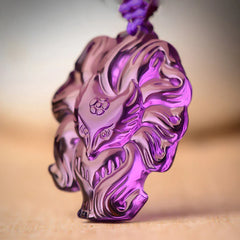 Renbeads Natural Amethyst White Crystal Citrine Nine Tailed Fox Luck Necklace Pendant
