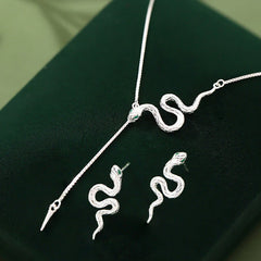 925 Sterling Silver Snake Balance Necklace Pendant and Earrings Set