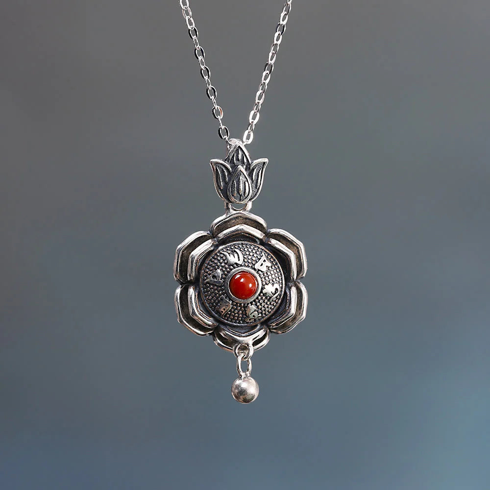 925 Sterling Silver Om Mani Padme Hum Lotus Peace Necklace Pendant and Earrings