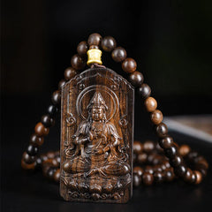 Yellow God of Wealth Strength Bead Necklace Pendant with Agarwood