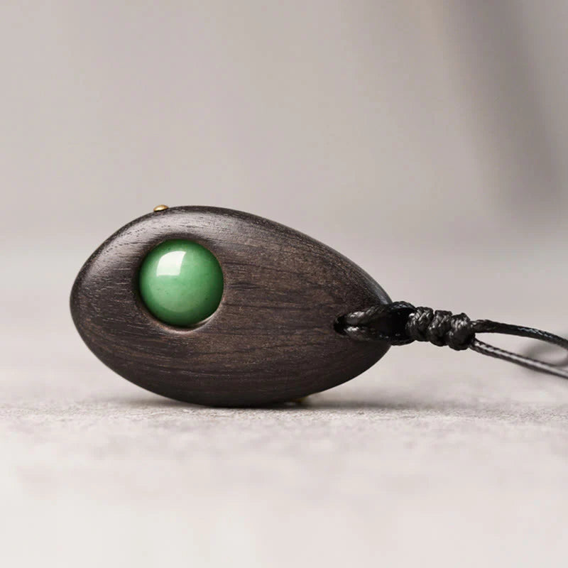 Ebony Wood Green Aventurine Necklace Pendant for Peace and Calm