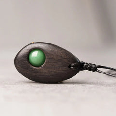 Ebony Wood Green Aventurine Necklace Pendant for Peace and Calm