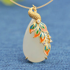 White Jade Peacock Necklace Pendant