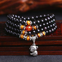 108 Beads Black Obsidian Tiger Eye Zodiac Fortune Mala Bracelet